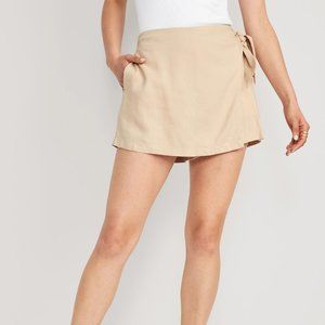 ⚡️ BNWT ON Tan High-Waisted Side-Tie Linen-Blend Skort